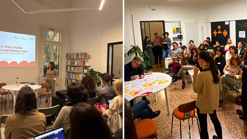 Due momenti dell'incontro con il Forum Metropolitano degli Spazi per l’Innovazione